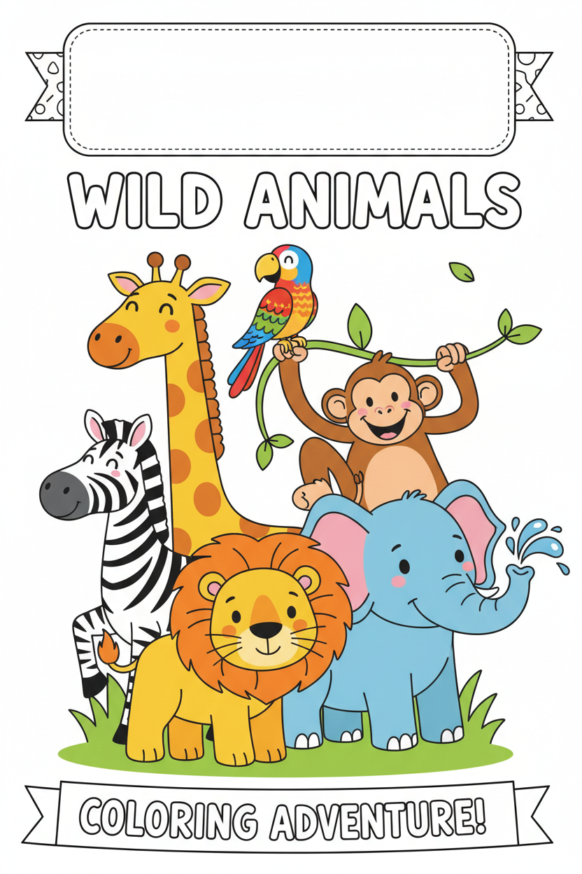 Wild Animals Coloring Booklet for Kids, Children's Activity Book