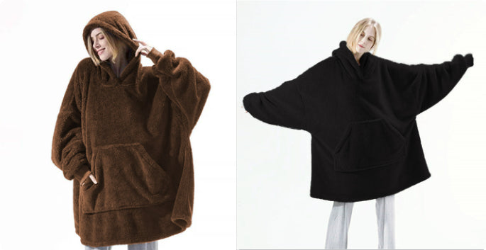 Sweat à Capuche avec Grande Poche Pull Confortable Polaire Double Face Plus Épais Couverture Portable