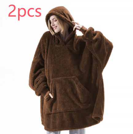 Sweat à Capuche avec Grande Poche Pull Confortable Polaire Double Face Plus Épais Couverture Portable