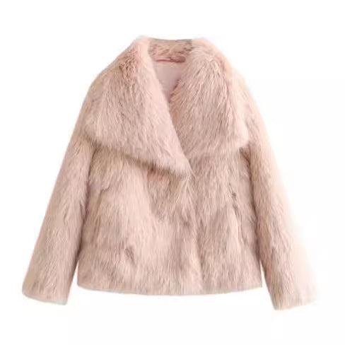 Manteau d'hiver en peluche mode chaud épais moelleux revers veste décontractée hauts à manches longues vêtements pour femmes