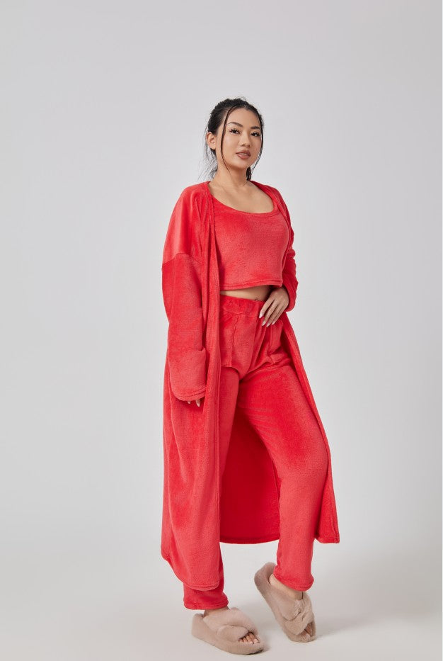 Ensemble de pyjama douillet, Ensemble de détente 3 pièces, Joli vêtement de détente, Ensembles de survêtement chauds, Ensemble assorti, Ensemble de détente, Ensembles de pantalons 3 pièces, Robe d'hiver femme