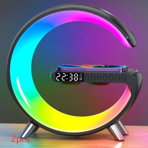 Nouvelle lampe LED intelligente en forme de G, haut-parleur Bluetooth, chargeur sans fil, lampe d'ambiance, contrôle via application pour la décoration de chambre à coucher et de maison