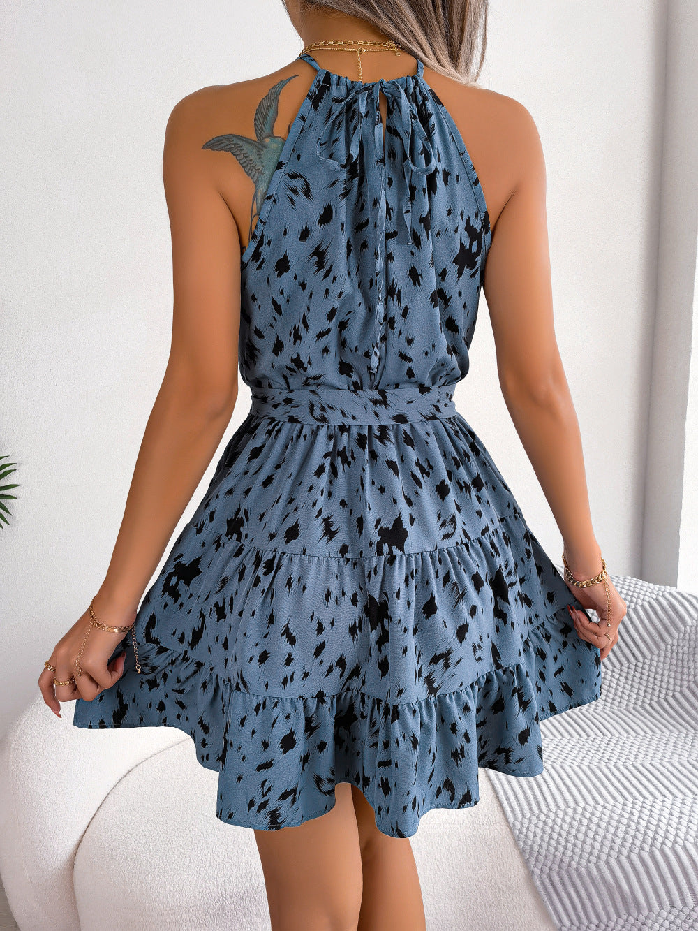 Robe décontractée à volants et imprimé léopard pour femme, à porter l'été à la plage