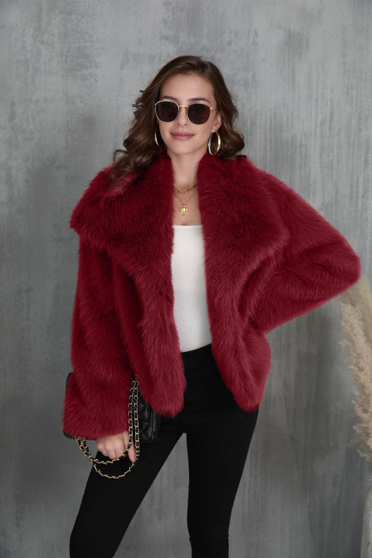 Manteau d'hiver en peluche mode chaud épais moelleux revers veste décontractée hauts à manches longues vêtements pour femmes