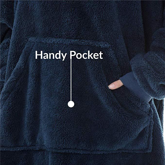 Sweat à Capuche avec Grande Poche Pull Confortable Polaire Double Face Plus Épais Couverture Portable