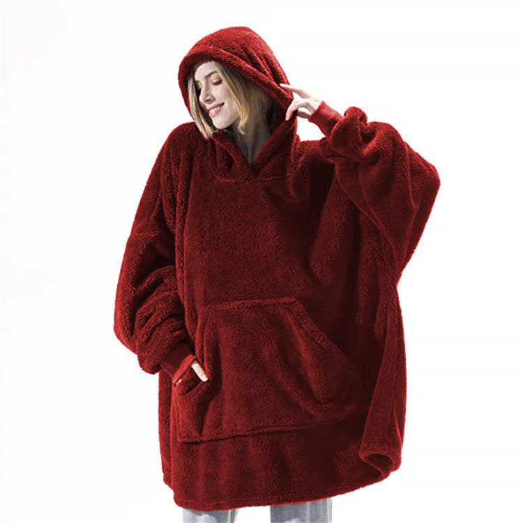 Sweat à Capuche avec Grande Poche Pull Confortable Polaire Double Face Plus Épais Couverture Portable