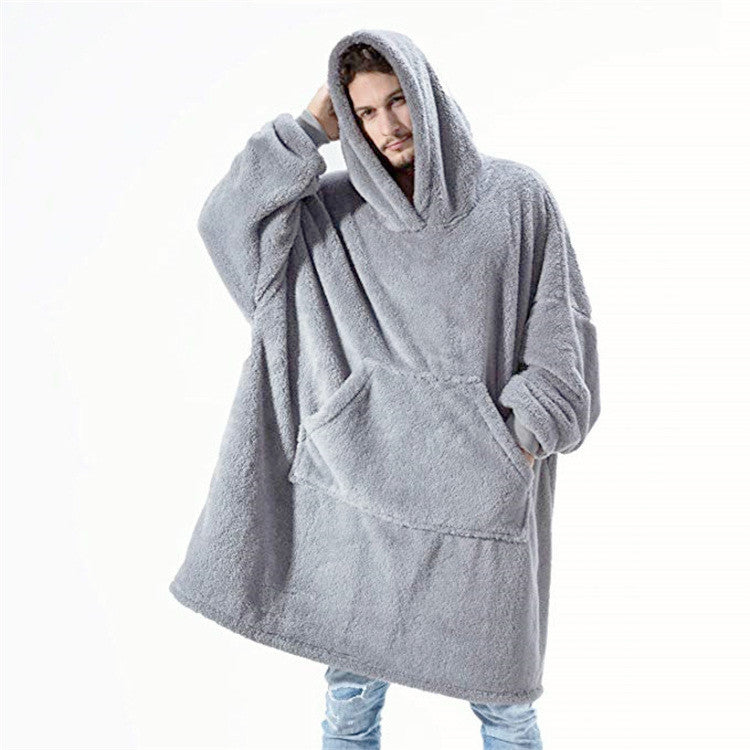 Sweat à Capuche avec Grande Poche Pull Confortable Polaire Double Face Plus Épais Couverture Portable