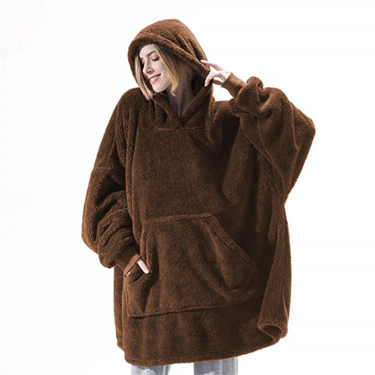Sweat à Capuche avec Grande Poche Pull Confortable Polaire Double Face Plus Épais Couverture Portable