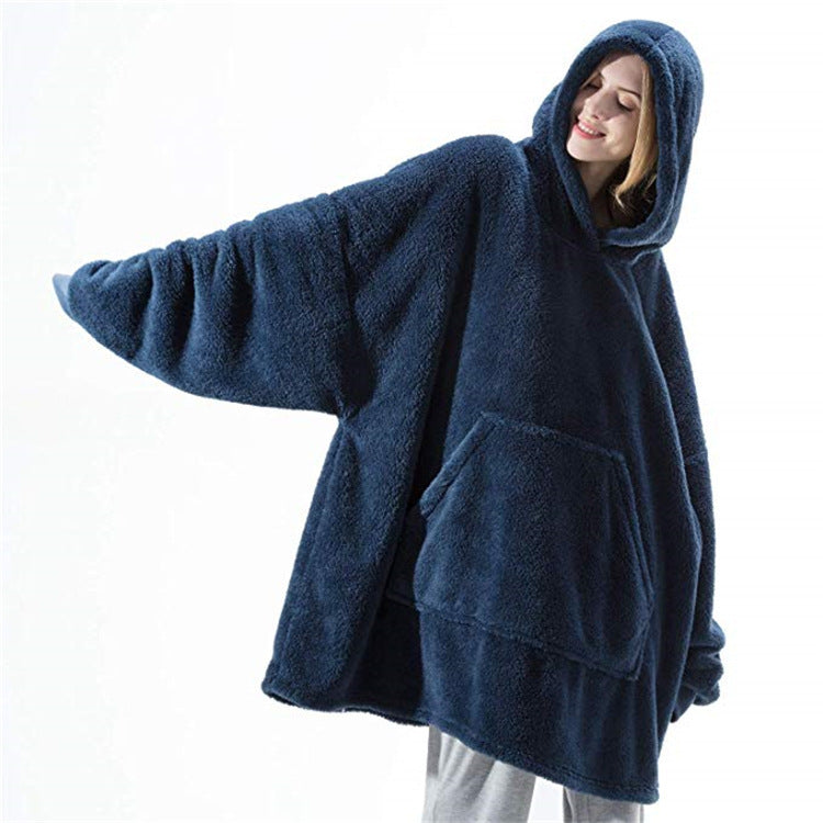 Sweat à Capuche avec Grande Poche Pull Confortable Polaire Double Face Plus Épais Couverture Portable