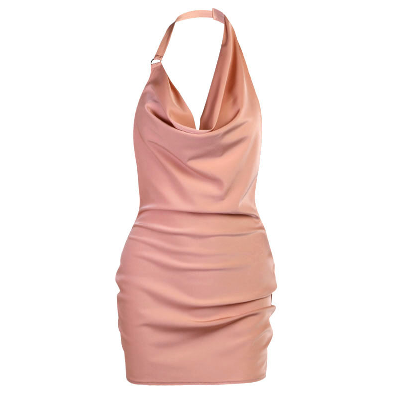 Robe de soirée en satin Col en V Dos nu Mini sans manches Robe de soirée d'été