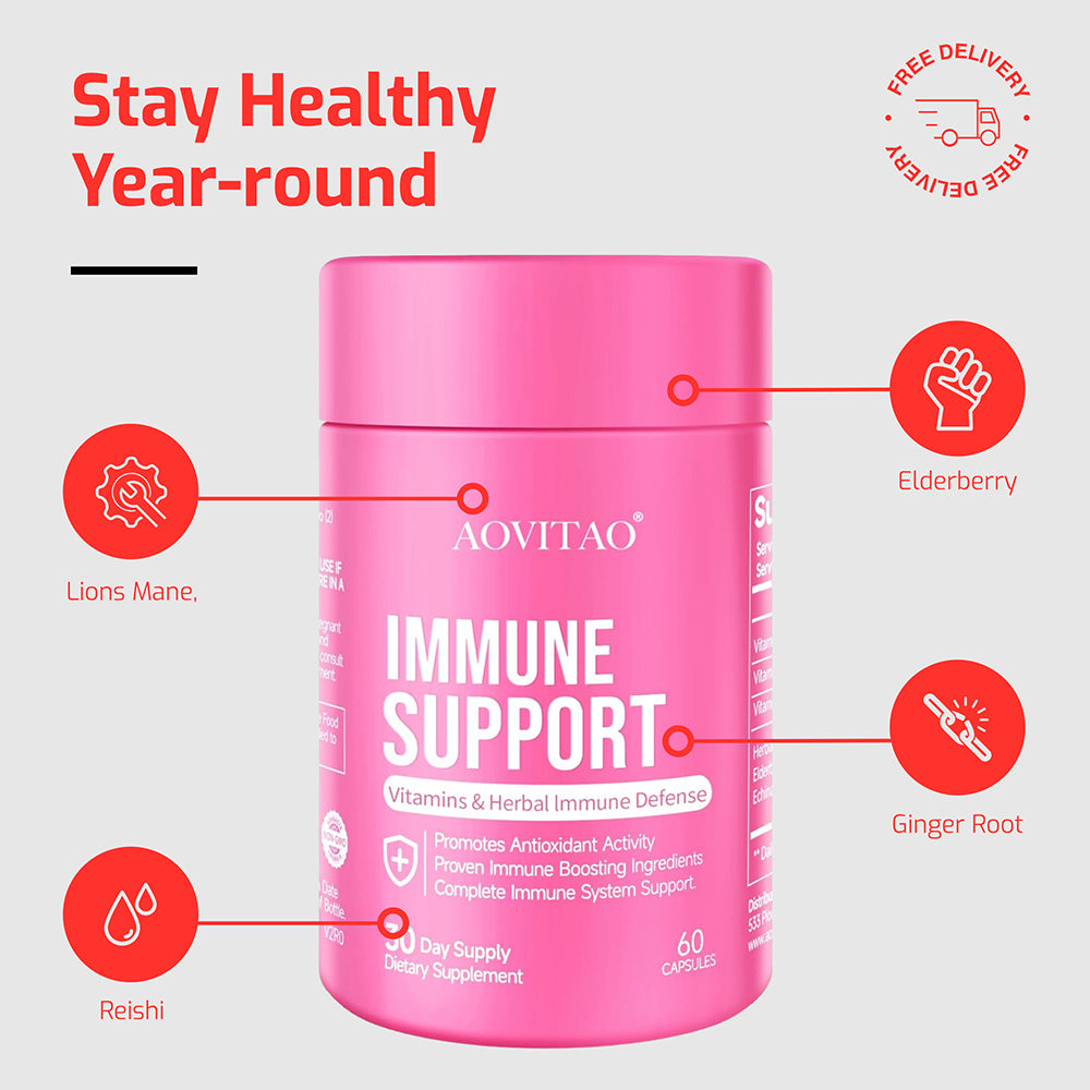 Complément de vitamines pour le système immunitaire et stimulant de défense immunitaire à base de plantes naturelles, et complément de champignons avec Crinière de lion, Reishi, Chaga, Cordyceps, Queue de dinde et plus