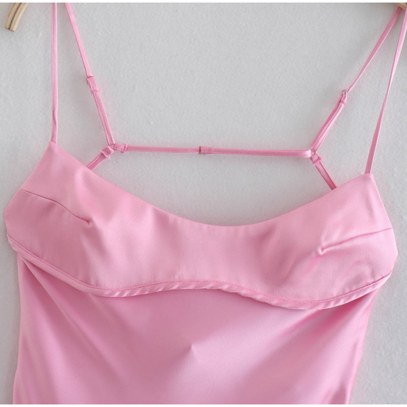 Robe longue satinée femme Élégante sans manches à bretelles fines, Robe de soirée sexy décontractée sans dos pour l'été