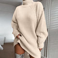 Pull long à col roulé uni, chaud, pour femme, robe-pull d'hiver