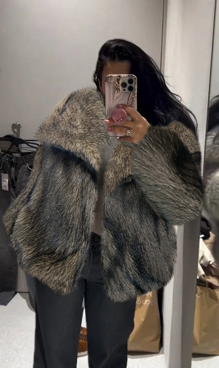 Manteau d'hiver en peluche mode chaud épais moelleux revers veste décontractée hauts à manches longues vêtements pour femmes