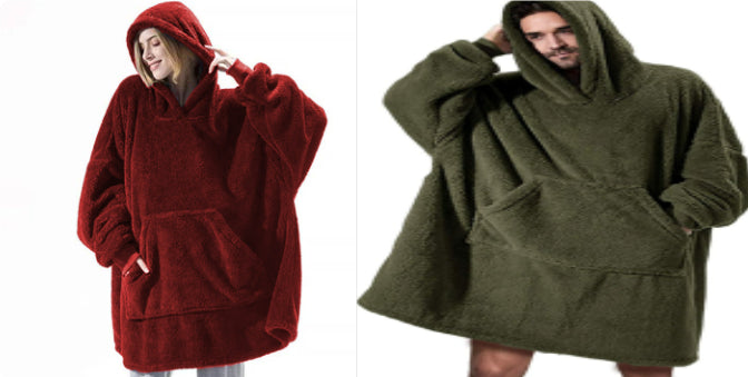 Sweat à Capuche avec Grande Poche Pull Confortable Polaire Double Face Plus Épais Couverture Portable
