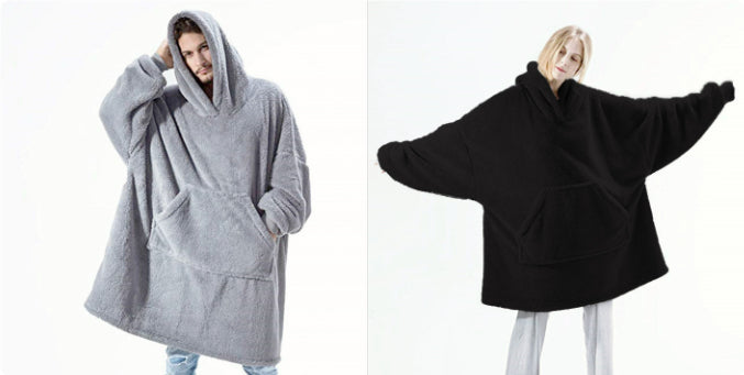 Sweat à Capuche avec Grande Poche Pull Confortable Polaire Double Face Plus Épais Couverture Portable