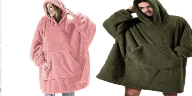 Sweat à Capuche avec Grande Poche Pull Confortable Polaire Double Face Plus Épais Couverture Portable