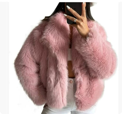Manteau d'hiver en peluche mode chaud épais moelleux revers veste décontractée hauts à manches longues vêtements pour femmes