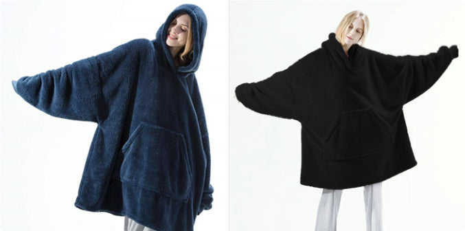 Sweat à Capuche avec Grande Poche Pull Confortable Polaire Double Face Plus Épais Couverture Portable