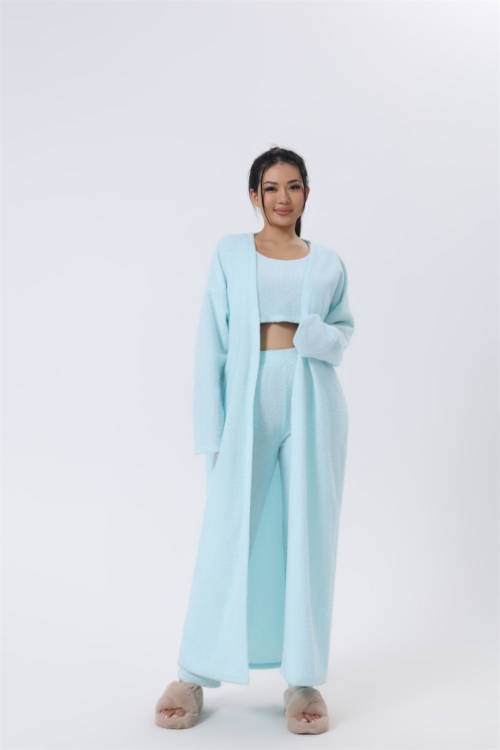 Ensemble de pyjama douillet, Ensemble de détente 3 pièces, Joli vêtement de détente, Ensembles de survêtement chauds, Ensemble assorti, Ensemble de détente, Ensembles de pantalons 3 pièces, Robe d'hiver femme