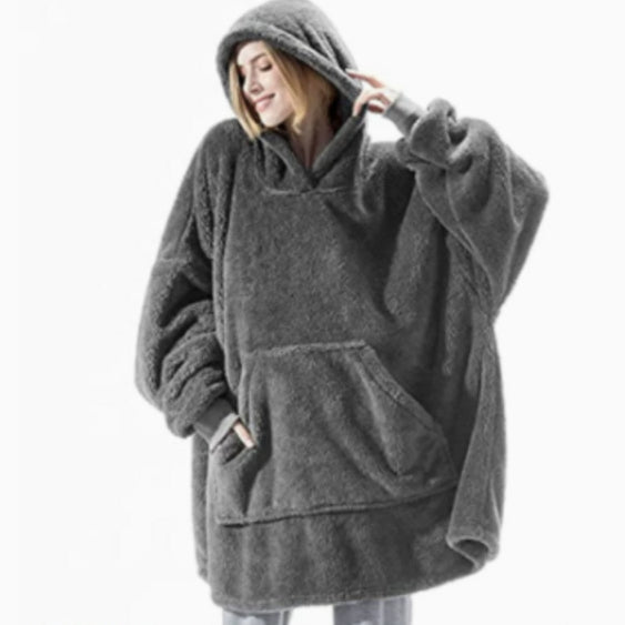 Sweat à Capuche avec Grande Poche Pull Confortable Polaire Double Face Plus Épais Couverture Portable