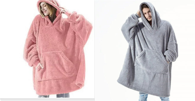Sweat à Capuche avec Grande Poche Pull Confortable Polaire Double Face Plus Épais Couverture Portable