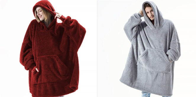 Sweat à Capuche avec Grande Poche Pull Confortable Polaire Double Face Plus Épais Couverture Portable