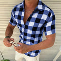 Chemise à carreaux pour hommes, à manches courtes et fermeture éclair, vêtements d'été pour hommes