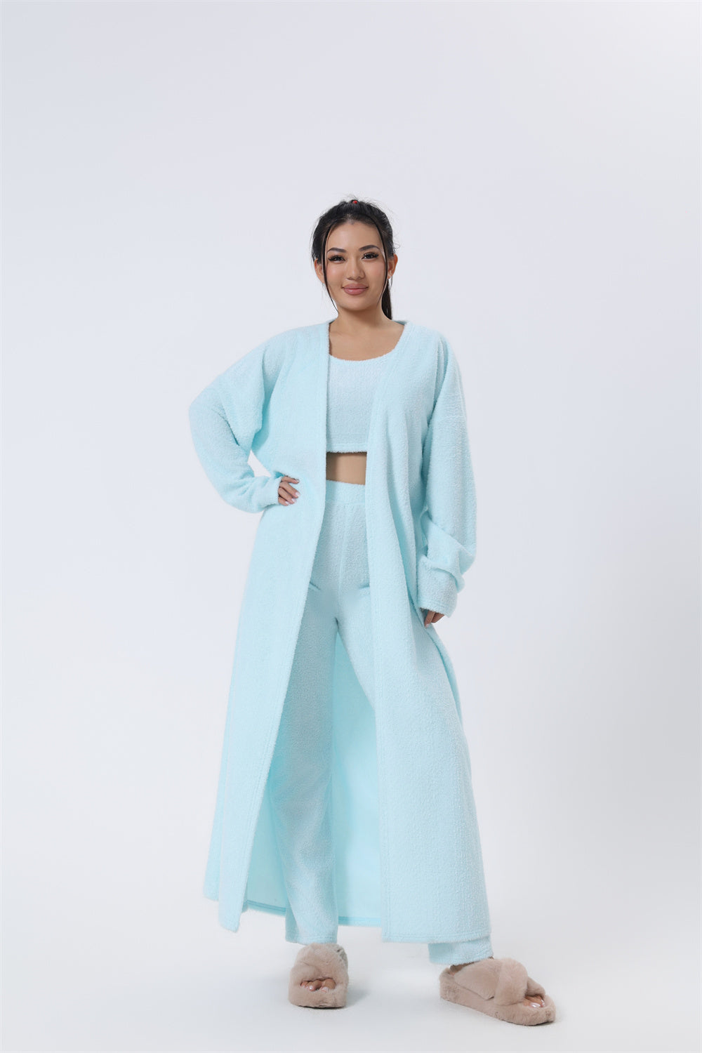 Ensemble de pyjama douillet, Ensemble de détente 3 pièces, Joli vêtement de détente, Ensembles de survêtement chauds, Ensemble assorti, Ensemble de détente, Ensembles de pantalons 3 pièces, Robe d'hiver femme