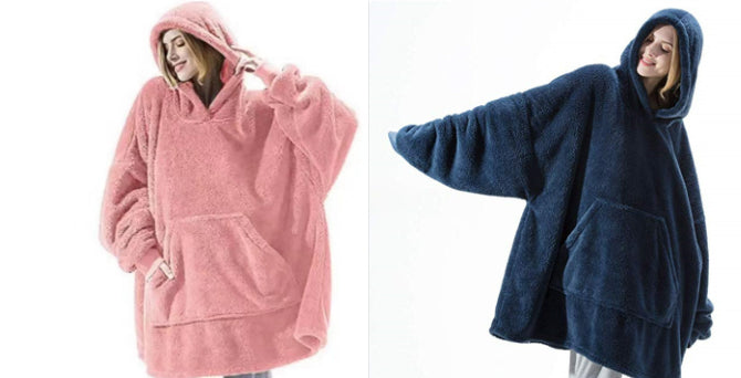 Sweat à Capuche avec Grande Poche Pull Confortable Polaire Double Face Plus Épais Couverture Portable