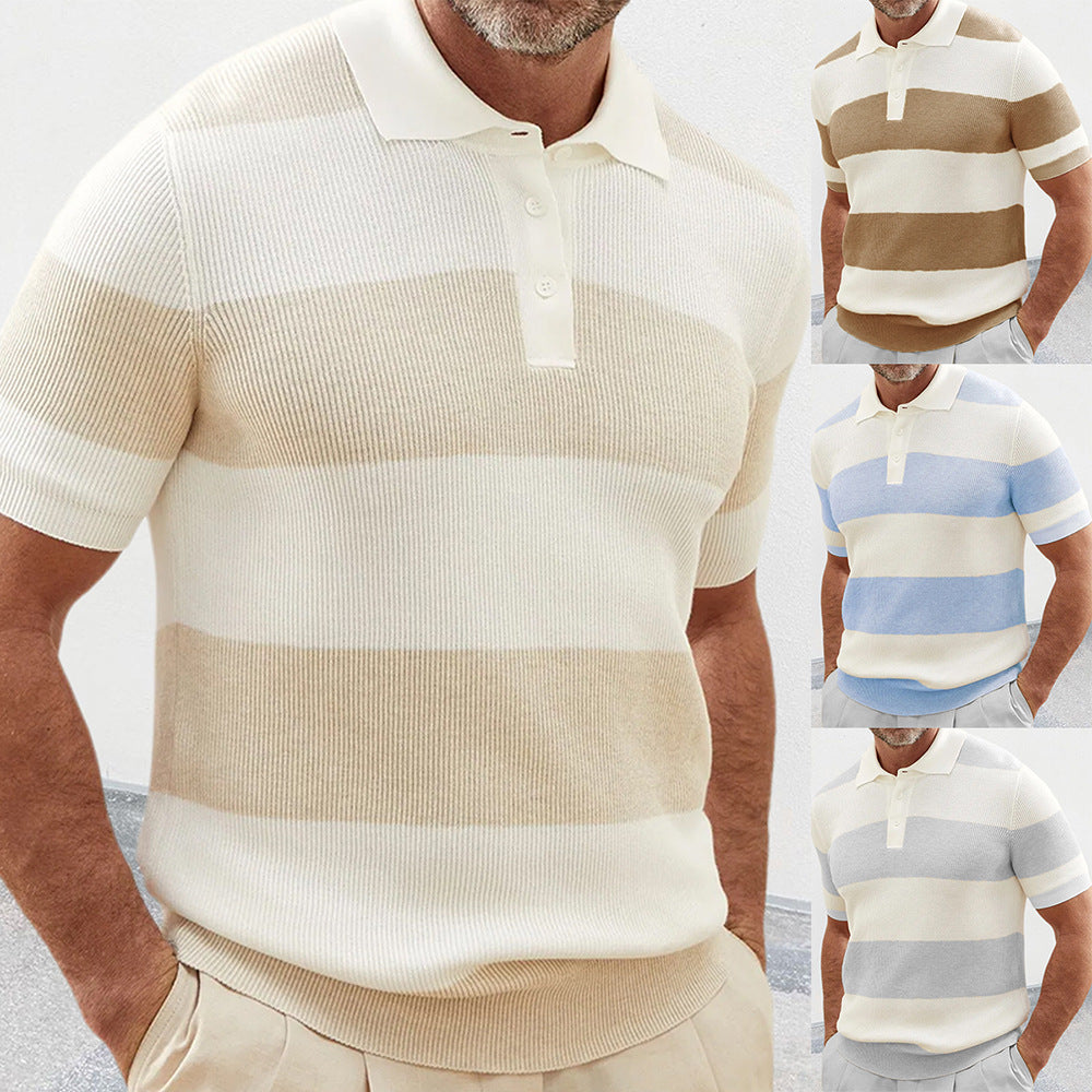 Vêtements homme mode été pull à revers manches courtes vêtements homme