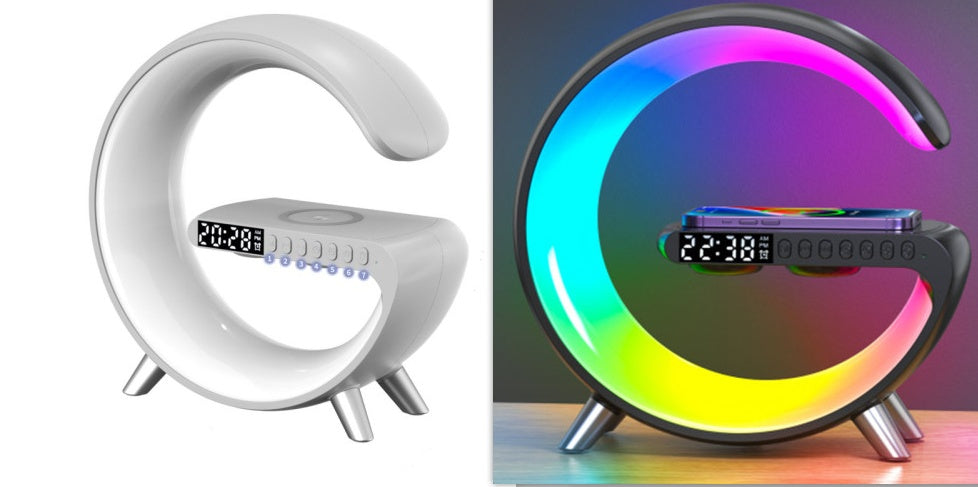 Nouvelle lampe LED intelligente en forme de G, haut-parleur Bluetooth, chargeur sans fil, lampe d'ambiance, contrôle via application pour la décoration de chambre à coucher et de maison