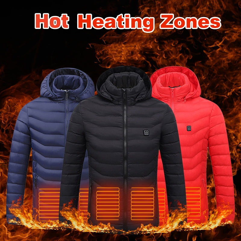 Veste d'hiver chauffante USB, en coton, électrique, manteau zippé, vêtements thermiques chauffants, gilet chauffant pour hommes