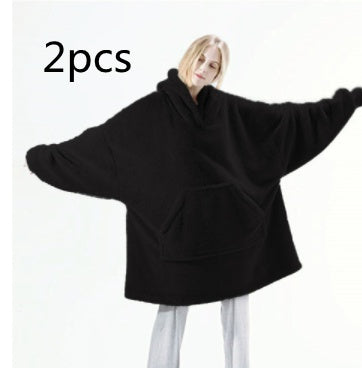 Sweat à Capuche avec Grande Poche Pull Confortable Polaire Double Face Plus Épais Couverture Portable