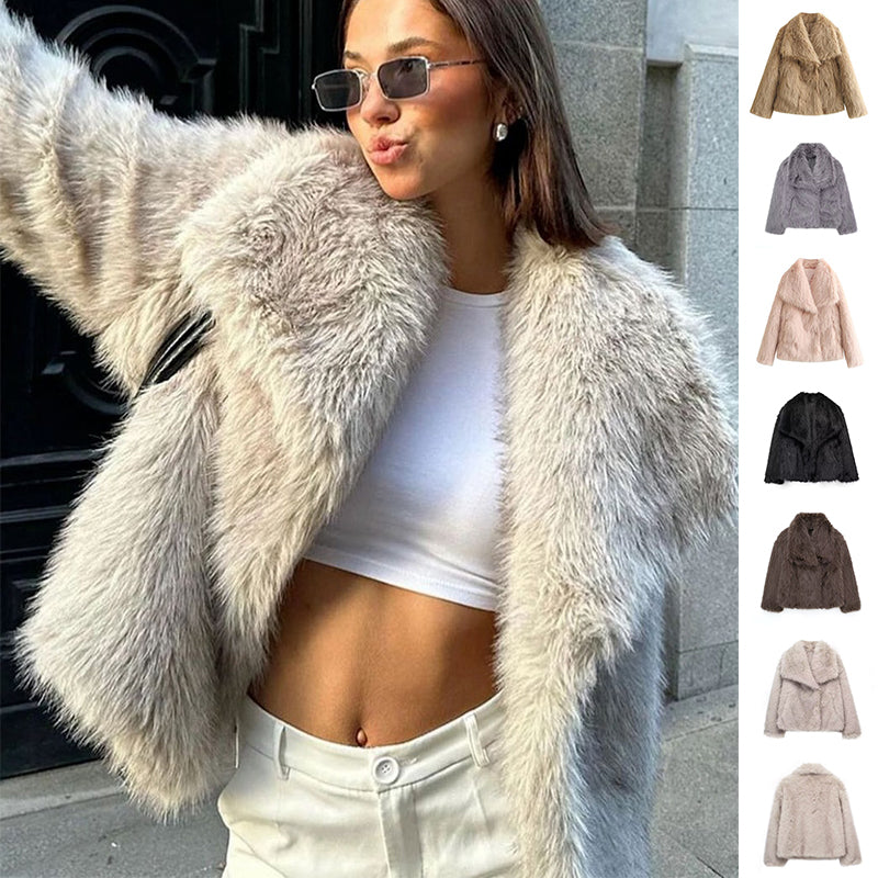 Manteau d'hiver en peluche mode chaud épais moelleux revers veste décontractée hauts à manches longues vêtements pour femmes