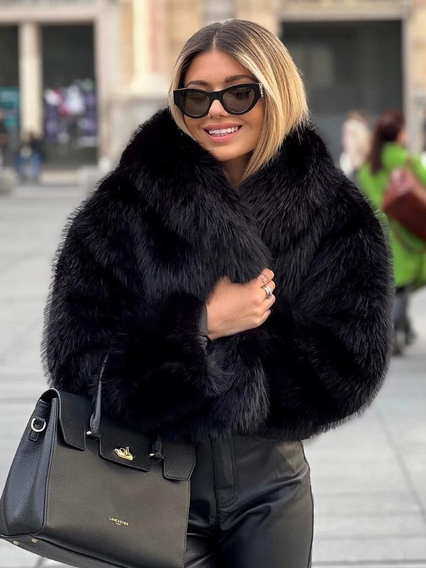Manteau d'hiver en peluche mode chaud épais moelleux revers veste décontractée hauts à manches longues vêtements pour femmes