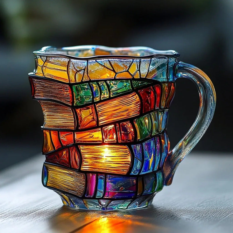 Tasse à Café Unique en Forme de Livres Peints Empilés
