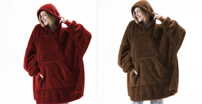 Sweat à Capuche avec Grande Poche Pull Confortable Polaire Double Face Plus Épais Couverture Portable