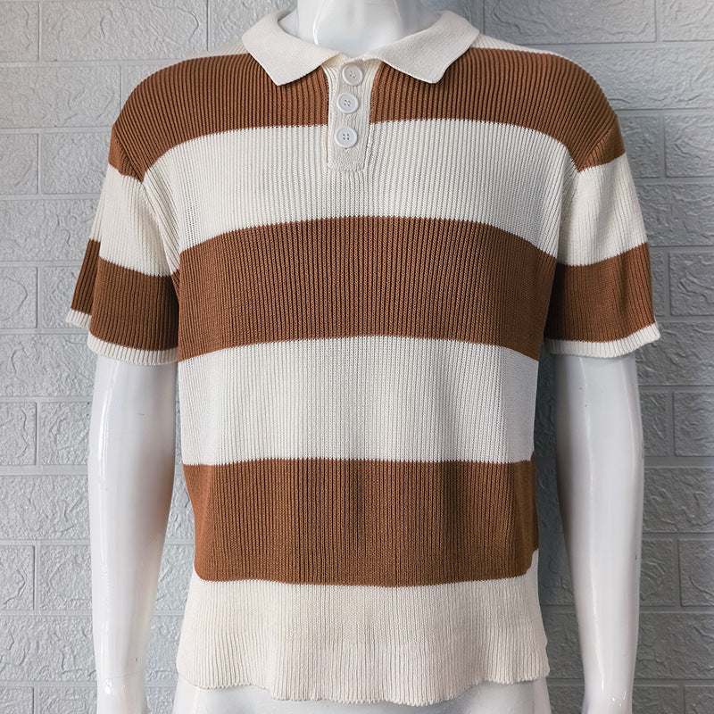 Vêtements homme mode été pull à revers manches courtes vêtements homme