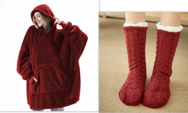 Sweat à Capuche avec Grande Poche Pull Confortable Polaire Double Face Plus Épais Couverture Portable
