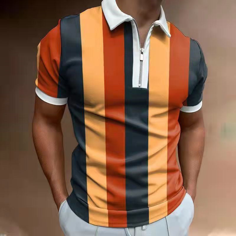 T-shirt polo rayé à manches courtes avec col à revers pour homme