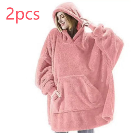 Sweat à Capuche avec Grande Poche Pull Confortable Polaire Double Face Plus Épais Couverture Portable
