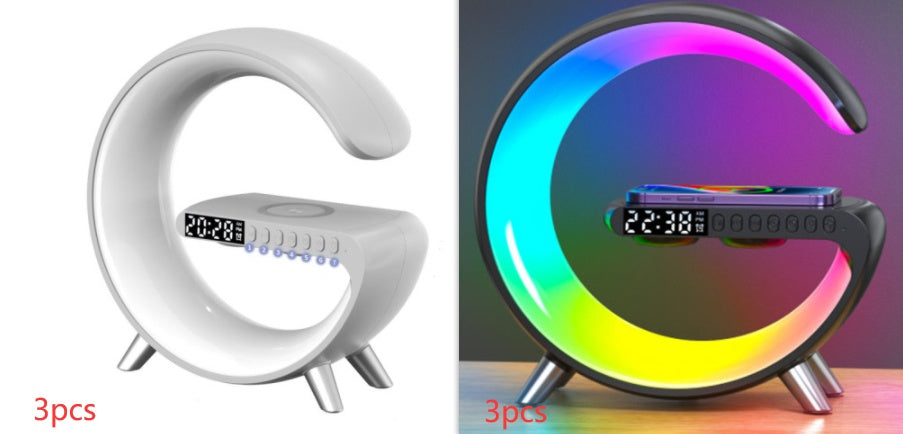 Nouvelle lampe LED intelligente en forme de G, haut-parleur Bluetooth, chargeur sans fil, lampe d'ambiance, contrôle via application pour la décoration de chambre à coucher et de maison