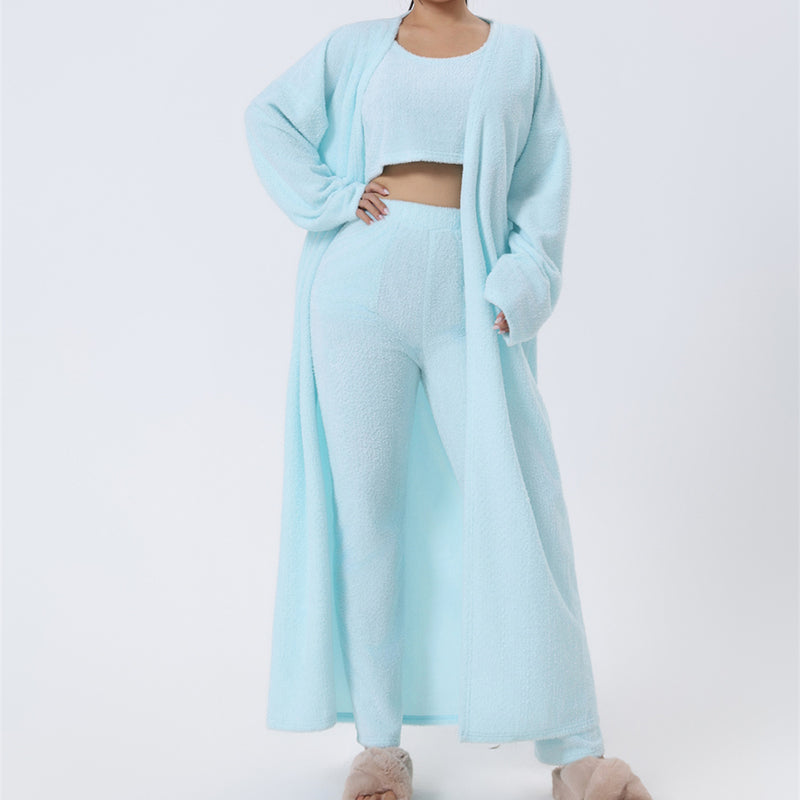 Ensemble de pyjama douillet, Ensemble de détente 3 pièces, Joli vêtement de détente, Ensembles de survêtement chauds, Ensemble assorti, Ensemble de détente, Ensembles de pantalons 3 pièces, Robe d'hiver femme