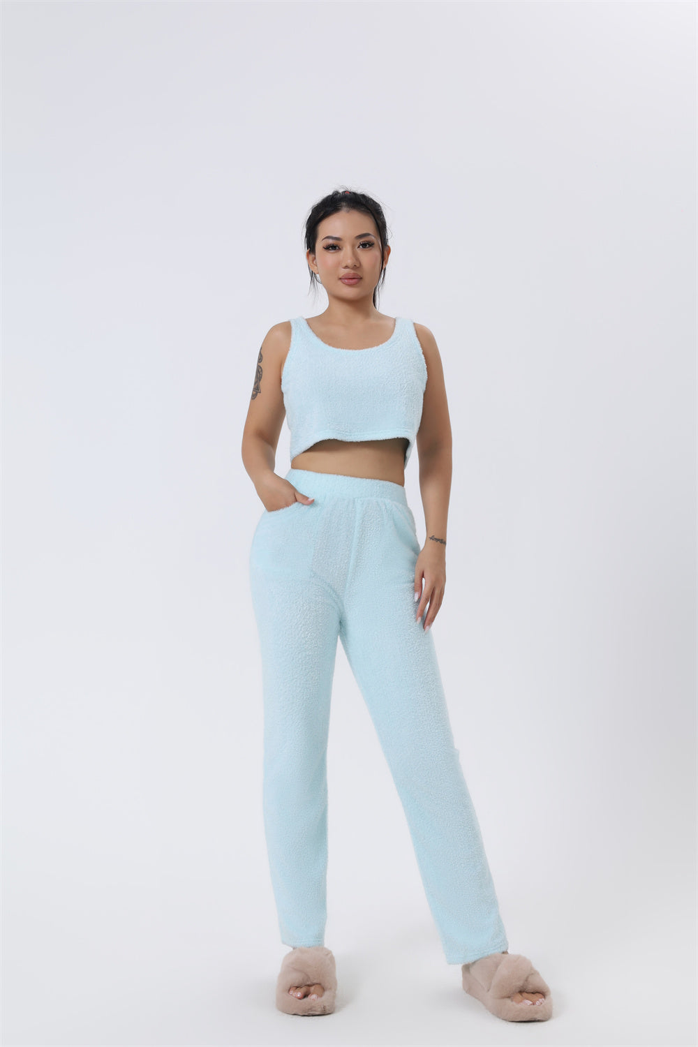 Ensemble de pyjama douillet, Ensemble de détente 3 pièces, Joli vêtement de détente, Ensembles de survêtement chauds, Ensemble assorti, Ensemble de détente, Ensembles de pantalons 3 pièces, Robe d'hiver femme