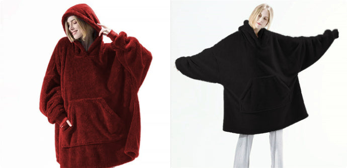 Sweat à Capuche avec Grande Poche Pull Confortable Polaire Double Face Plus Épais Couverture Portable