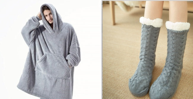 Sweat à Capuche avec Grande Poche Pull Confortable Polaire Double Face Plus Épais Couverture Portable