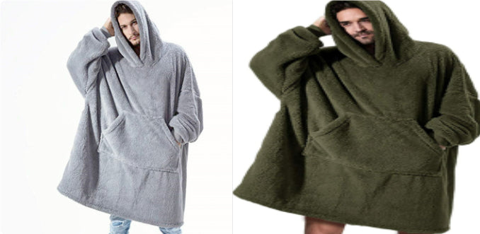 Sweat à Capuche avec Grande Poche Pull Confortable Polaire Double Face Plus Épais Couverture Portable