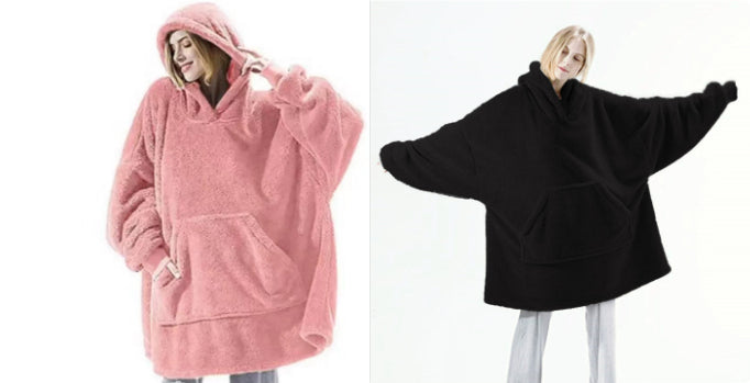 Sweat à Capuche avec Grande Poche Pull Confortable Polaire Double Face Plus Épais Couverture Portable
