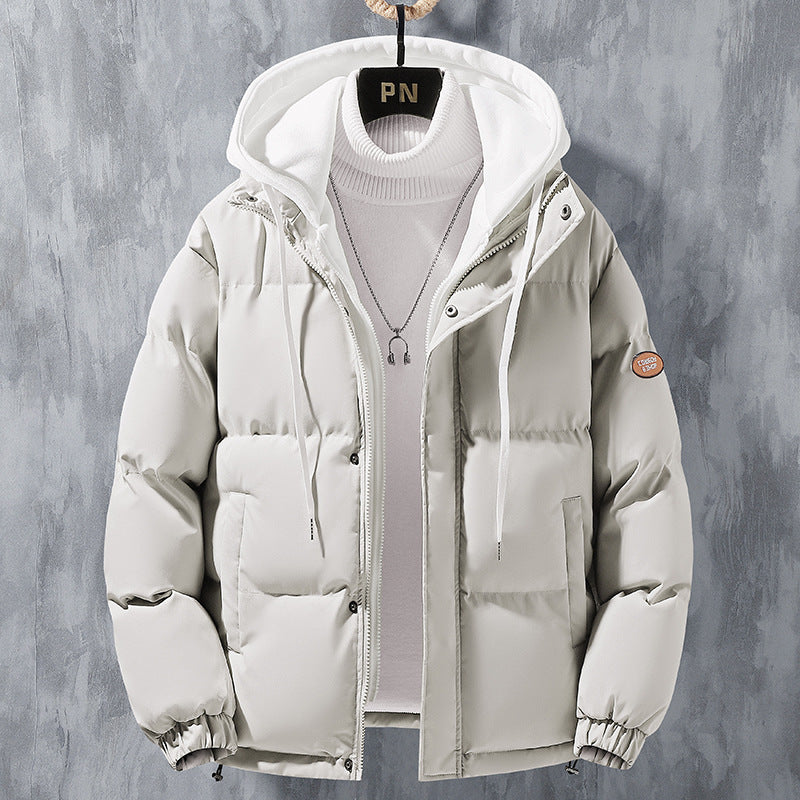 Veste à capuche mode homme, hiver, coupe-vent, épaissie, fausse deux-pièces, manteau uni, loisirs, sport, en coton